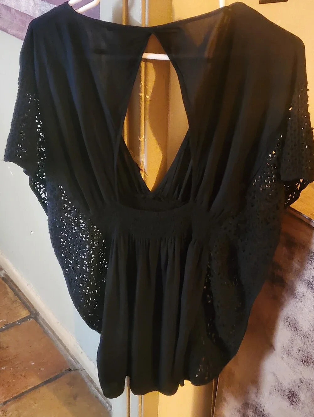 Victoria's Secret Black Crochet-Sleeve V-Neck Blouse - Picture 2 of 2